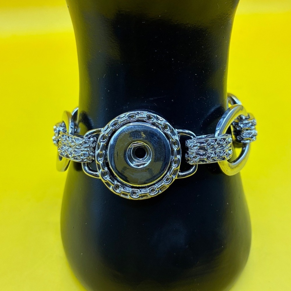 Silver Tone Interchangeable Snap Base Bracelet Chunky Link Toggle Clasp 8in